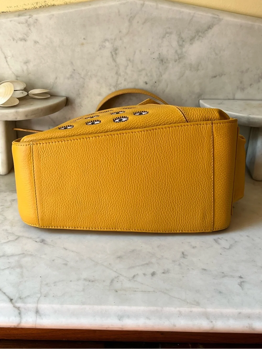 Min & Mon Houston Leather Shoulder Bag Eyes All Over Golden Glow - EUC